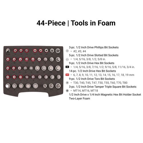 Main product image of 1/2" Drive Bit Socket Set w/ Open Top Drawer and Rack (44-Piece)