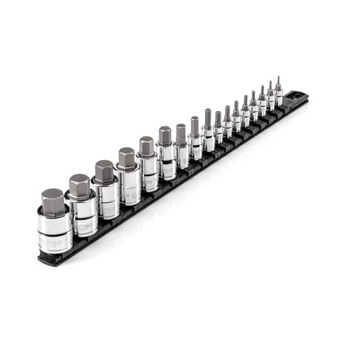 Main product image of 1/4", 3/8", 1/2" Drive Hex Bit Socket Set w/ Rail, 17-Piece (5/64"- 3/4")