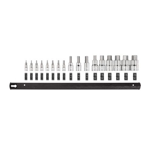 Main product image of 1/4", 3/8", 1/2" Drive Hex Bit Socket Set w/ Rail, 17-Piece (5/64"- 3/4")