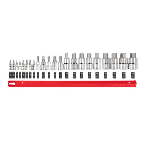 Main product image of 1/4", 3/8", 1/2" Drive Hex Bit Socket Set w/ Rail, 22-Piece (2 - 19mm)