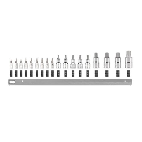 Main product image of 1/4", 3/8", 1/2" Drive Torx Bit Socket Set w/ Rail, 18-Piece (T6 - T80)