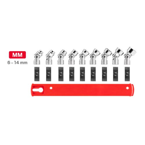 Main product image of 1/4" Drive Universal Joint Socket Set with Rail, 9-Piece (6-14mm)