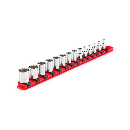 Main product image of 1/4" Drive 12-Point Socket Set with Rail, 14-Piece (4-15mm)