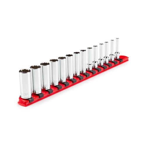 Main product image of 1/4" Drive Deep 12-Point Socket Set with Rail, 14-Piece (4-15mm)