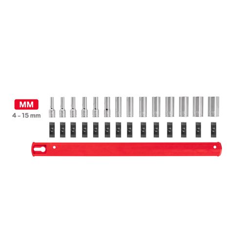 Main product image of 1/4" Drive Semi-Deep 6-Point Socket Set w/ Rail, 14-Piece (4 - 15mm)
