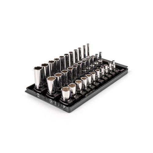 Main product image of 1/4" Drive Shallow, Semi-Deep, and Deep 12-Point Socket Set w/ Rails and Trays, 33-Piece (5/32"- 9/16")