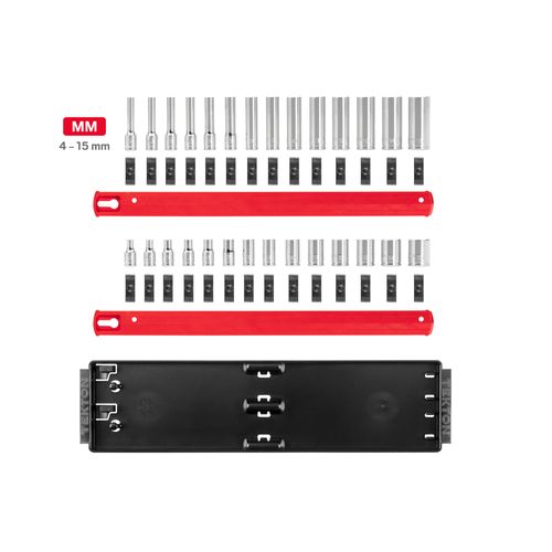 Main product image of 1/4" Drive 6-Point Socket Set with Rails, 28-Piece (4-15mm)