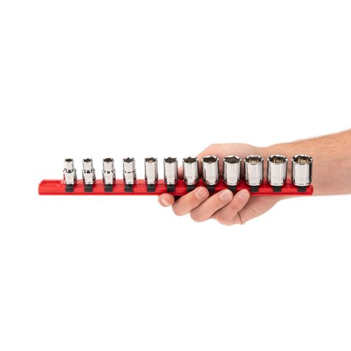 Main product image of 3/8" Drive 6-Point Socket Set with Rail, 12-Piece (8-19mm)