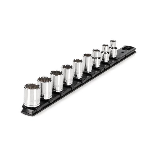 Main product image of 3/8" Drive 12-Point Socket Set with Rail, 9-Piece (5/16-3/4")