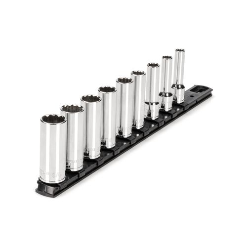 Main product image of 3/8" Drive Deep 12-Point Socket Set with Rail, 9-Piece (5/16-3/4")