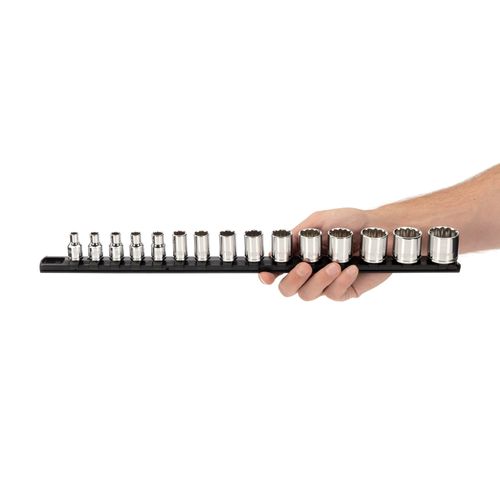 Main product image of 3/8" Drive 12-Point Socket Set with Rail, 15-Piece (1/4-1")