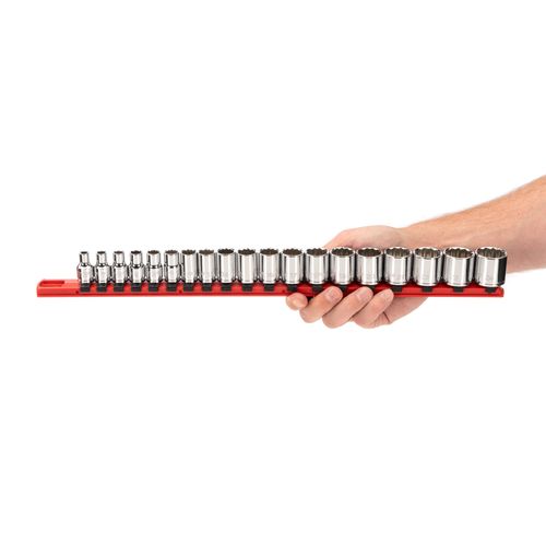 Main product image of 3/8" Drive 12-Point Socket Set with Rail, 19-Piece (6-24mm)