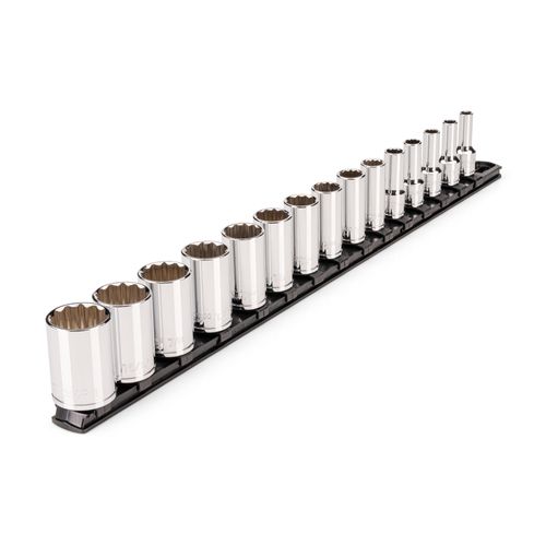 Main product image of 3/8" Drive Semi-Deep 12-Point Socket Set w/ Rail, 15-Piece (1/4"- 1")