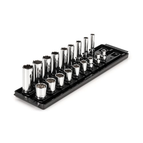 Main product image of 3/8" Drive 12-Point Socket Set with Rails, 18-Piece (5/16-3/4")