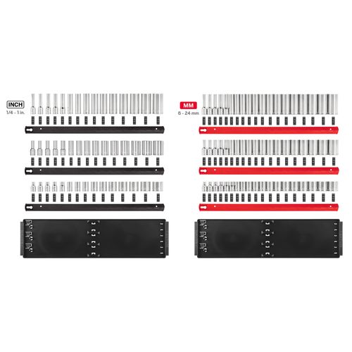 Main product image of 3/8" Drive Shallow, Semi-Deep, and Deep 6-Point Socket Set w/ Rails and Trays, 102-Piece (1/4"- 1", 6 - 24mm)