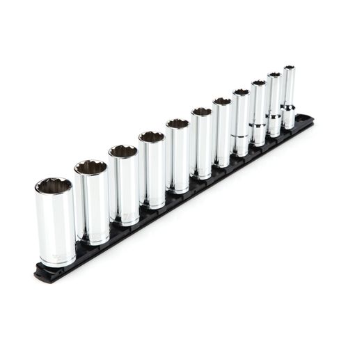 Main product image of 1/2" Drive Deep 12-Point Socket Set with Rail, 11-Piece (3/8-1")