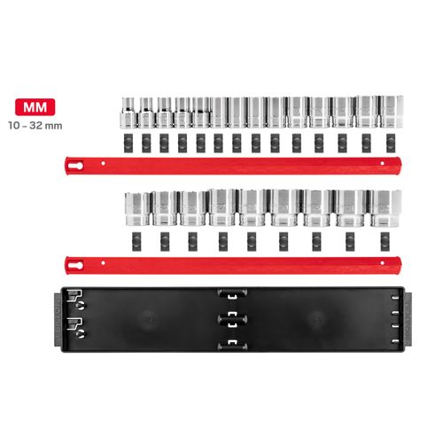 Main product image of 1/2" Drive 12-Point Socket Set with Rails, 23-Piece (10-32mm)