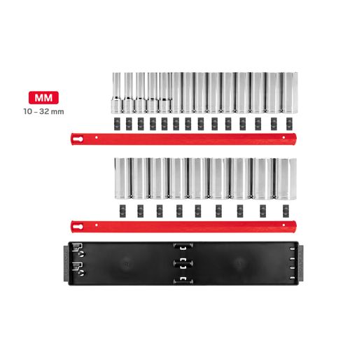 Main product image of 1/2" Drive Deep 12-Point Socket Set with Rails, 23-Piece (10-32mm)