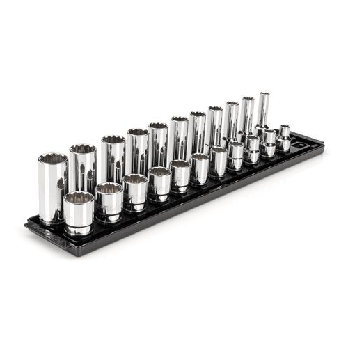 Main product image of 1/2" Drive 12-Point Socket Set with Rails, 22-Piece (3/8-1")