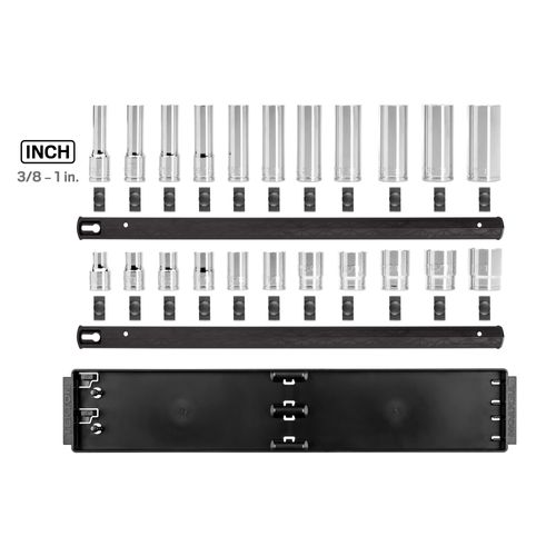 Main product image of 1/2" Drive 12-Point Socket Set with Rails, 22-Piece (3/8-1")