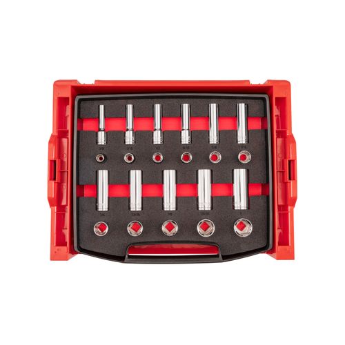 Main product image of 1/2" Drive Shallow and Deep 6-Point Socket Set w/ Open Top Drawer and Rack, 22-Piece (3/8"- 1")