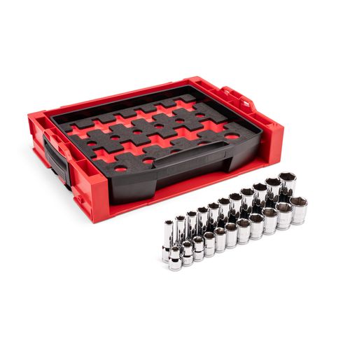 Main product image of 1/2" Drive Shallow and Deep 6-Point Socket Set w/ Open Top Drawer and Rack, 22-Piece (3/8"- 1")