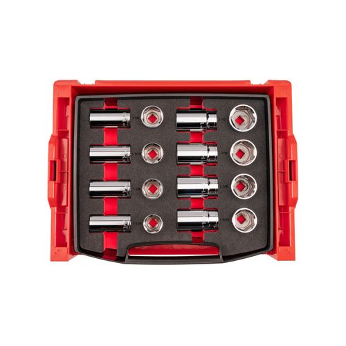 Main product image of 1/2" Drive Shallow and Deep 6-Point Socket Set w/ Open Top Drawer and Rack, 16-Piece (1-1/16"- 1-1/2")