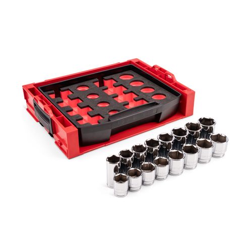 Main product image of 1/2" Drive Shallow and Deep 6-Point Socket Set w/ Open Top Drawer and Rack, 16-Piece (1-1/16"- 1-1/2")