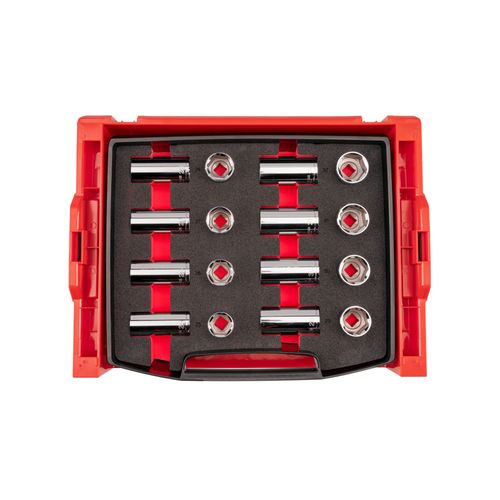 Main product image of 1/2" Drive Shallow and Deep 6-Point Socket Set w/ Open Top Drawer and Rack, 16-Piece (25 - 32mm)