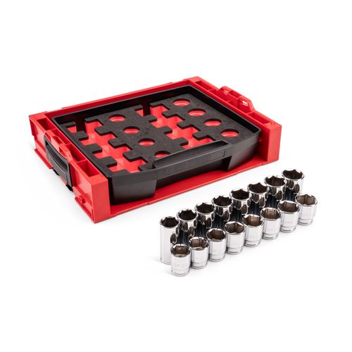 Main product image of 1/2" Drive Shallow and Deep 6-Point Socket Set w/ Open Top Drawer and Rack, 16-Piece (25 - 32mm)