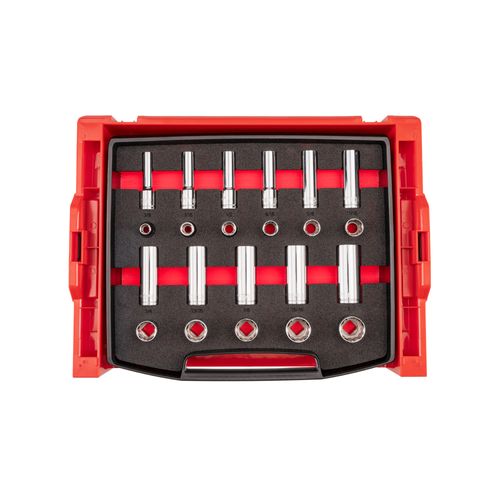 Main product image of 1/2" Drive Shallow and Deep 12-Point Socket Set w/ Open Top Drawer and Rack, 22-Piece (3/8"- 1")