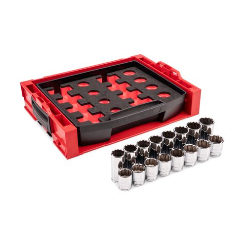 Main product image of 1/2" Drive Shallow and Deep 12-Point Socket Set w/ Open Top Drawer and Rack, 16-Piece (25 - 32mm)
