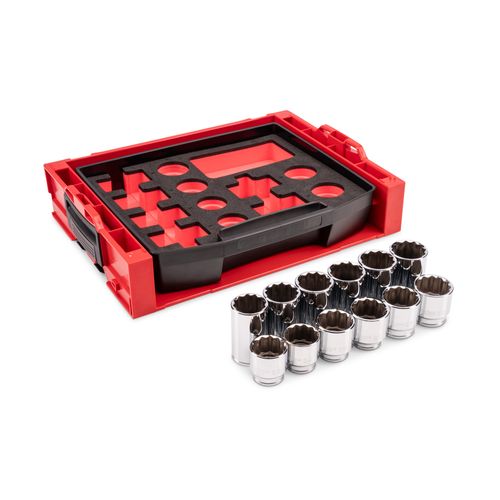 Main product image of 1/2" Drive Shallow and Deep 12-Point Socket Set w/ Open Top Drawer and Rack, 12-Piece (33 - 38mm)