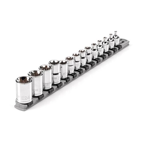 Main product image of 3/8", 1/2" Drive Shallow External Star Socket Set w/ Rail, 14-Piece (E4 - E24)