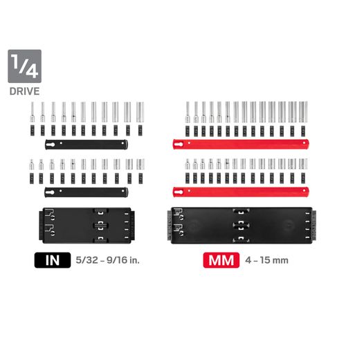 Main product image of 1/4, 3/8, 1/2" Drive 12-Point Socket Set with Rails (214-Piece)