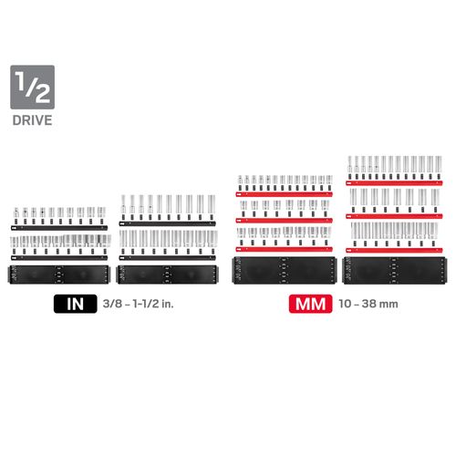Main product image of 1/4, 3/8, 1/2" Drive 12-Point Socket Set with Rails (214-Piece)