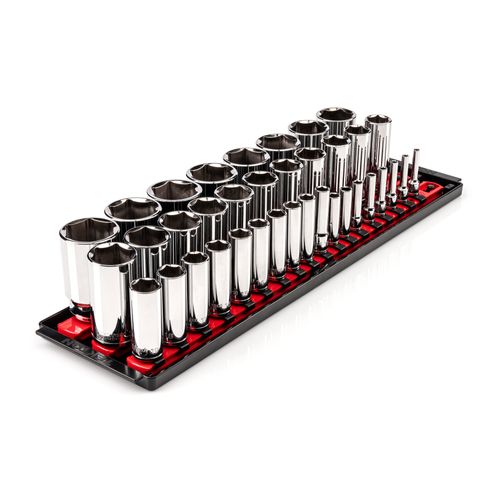 Main product image of 1/4", 3/8", 1/2" Drive Deep 6-Point Socket Set w/ Rails, 37-Piece (4 - 38mm)