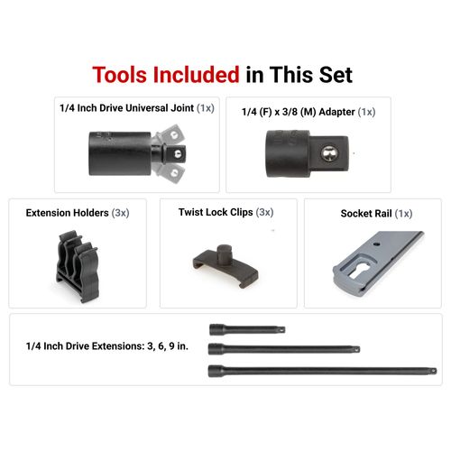 Main product image of 1/4" Drive Impact Extension and Accessory Set with Rail (5 Pieces)