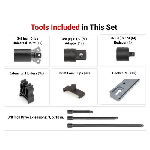 Main product image of 3/8" Drive Impact Extension and Accessory Set with Rail (6 Pieces)