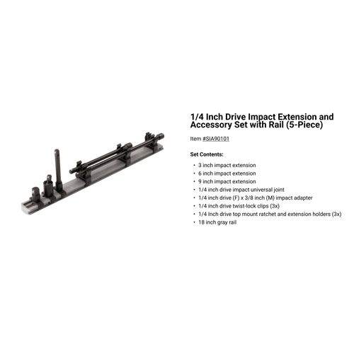 Main product image of 1/4, 3/8, 1/2" Drive Impact Extension and Accessory Set with Rails and Tray (17 Pieces)