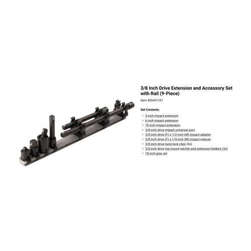 Main product image of 1/4, 3/8, 1/2" Drive Impact Extension and Accessory Set with Rails and Tray (17 Pieces)