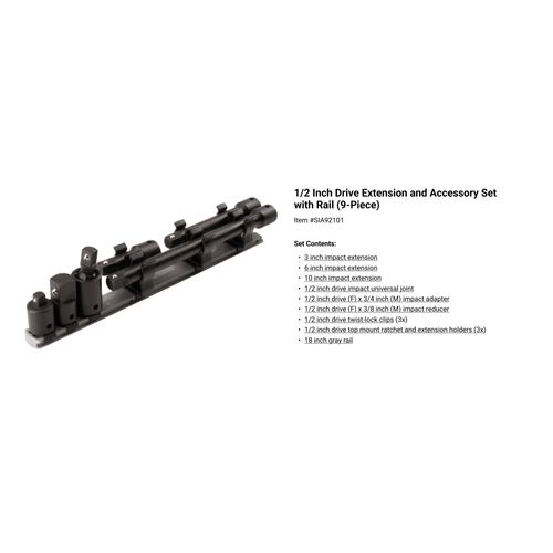 Main product image of 1/4, 3/8, 1/2" Drive Impact Extension and Accessory Set with Rails and Tray (17 Pieces)