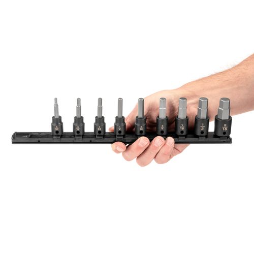 Main product image of 3/8" Drive Hex Impact Bit Socket Set with Rail, 9-Piece (5/32 - 9/16")