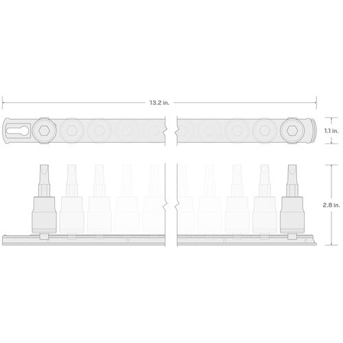 Main product image of 3/8" Drive Hex Impact Bit Socket Set with Rail, 13-Piece (4 - 14mm)