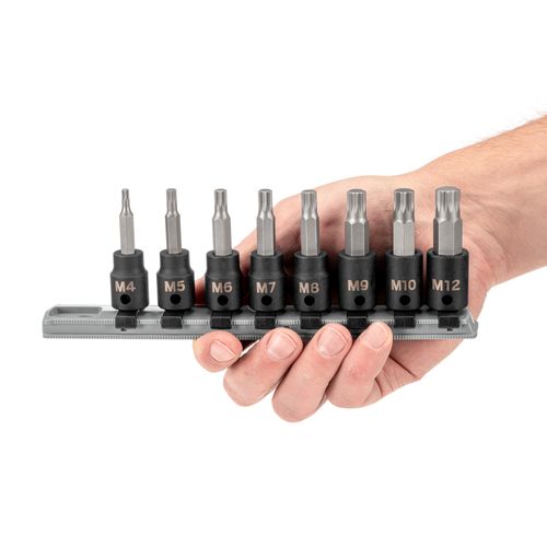 Main product image of 3/8" Drive Triple Square Impact Bit Socket Set with Rail, 8-Piece (M4 - M12)