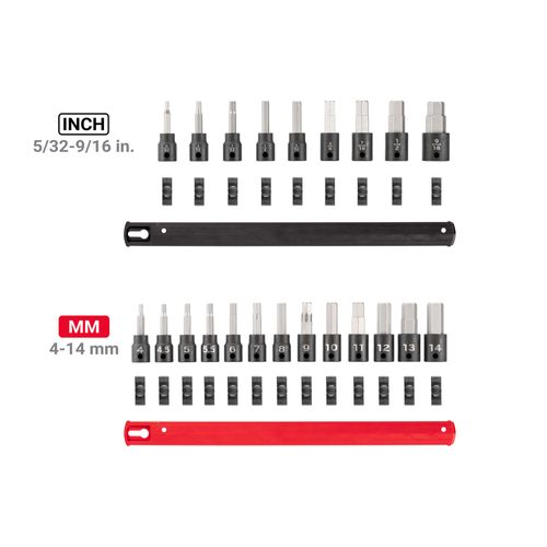 Main product image of 3/8" Drive Hex Impact Bit Socket Set with Rails, 22-Piece (5/32 - 9/16", 4 - 14mm)