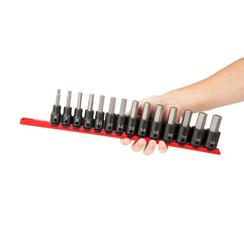 Main product image of 1/2" Drive Hex Impact Bit Socket Set with Rail, 14-Piece (6-19mm)