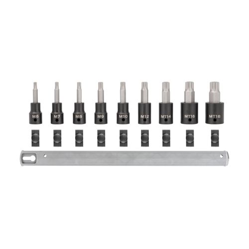 Main product image of 1/2 in Drive Triple Square Impact Bit Socket Set with Rail, 9-Piece (M6-M12, MT14-MT18)