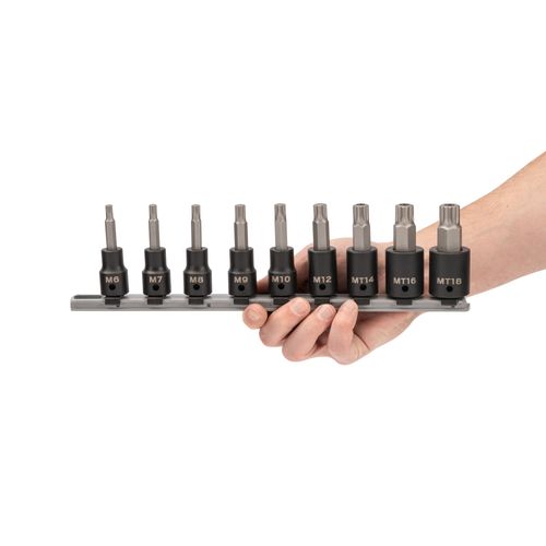 Main product image of 1/2 in Drive Triple Square Impact Bit Socket Set with Rail, 9-Piece (M6-M12, MT14-MT18)