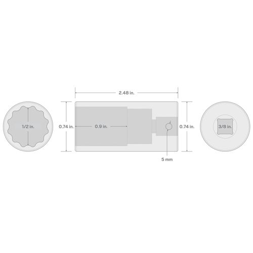 Main product image of 3/8" Drive x 1/2" Deep 12-Point Impact Socket